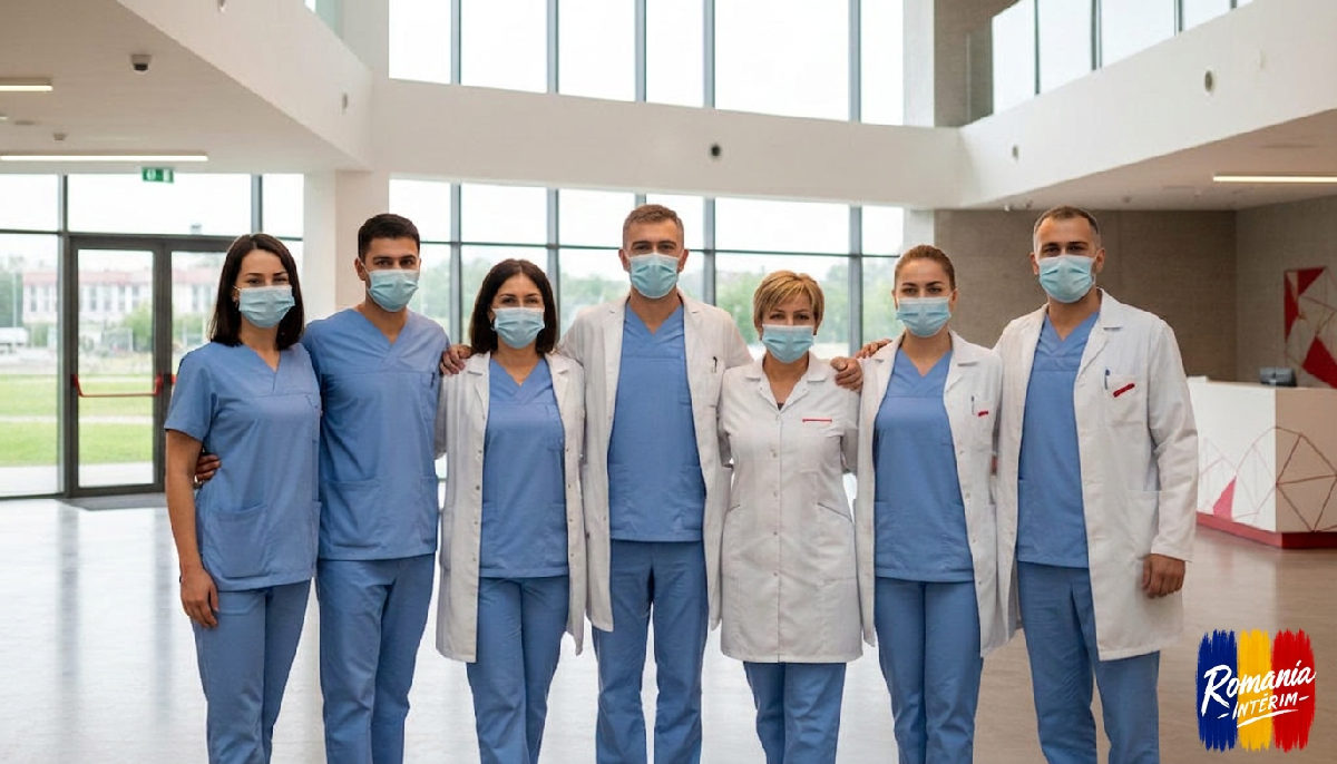 personnel soignant roumain santé - Personnel soignant roumain souriant dans un hôpital moderne.