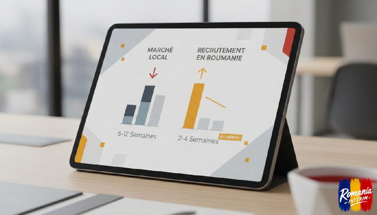 Graphique montrant la réduction des délais de recrutement en Roumanie.