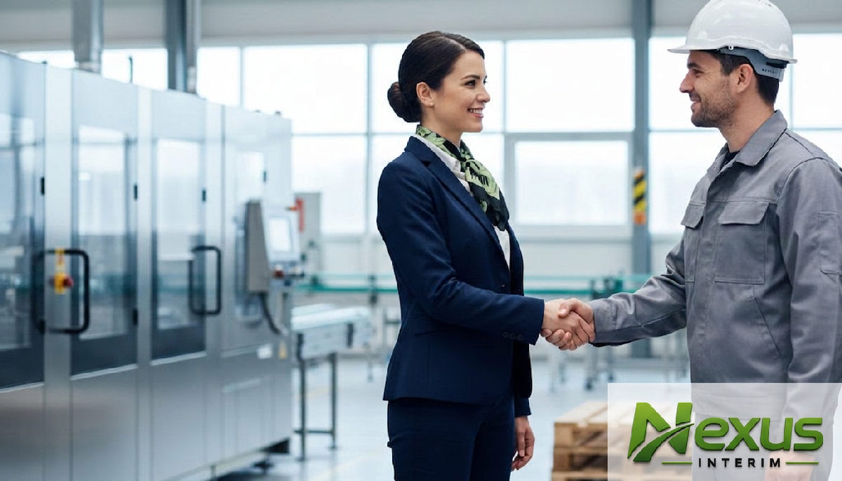 Recruteur et responsable d'usine se serrant la main.