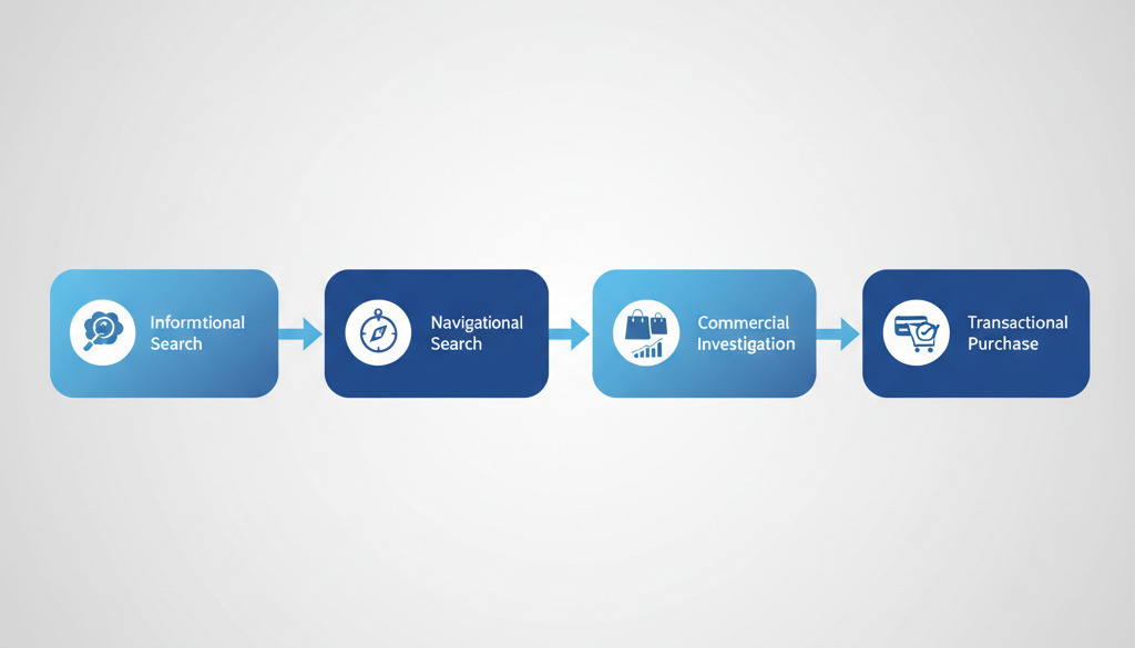 Buyer intent stages: informational search to transactional purchase.