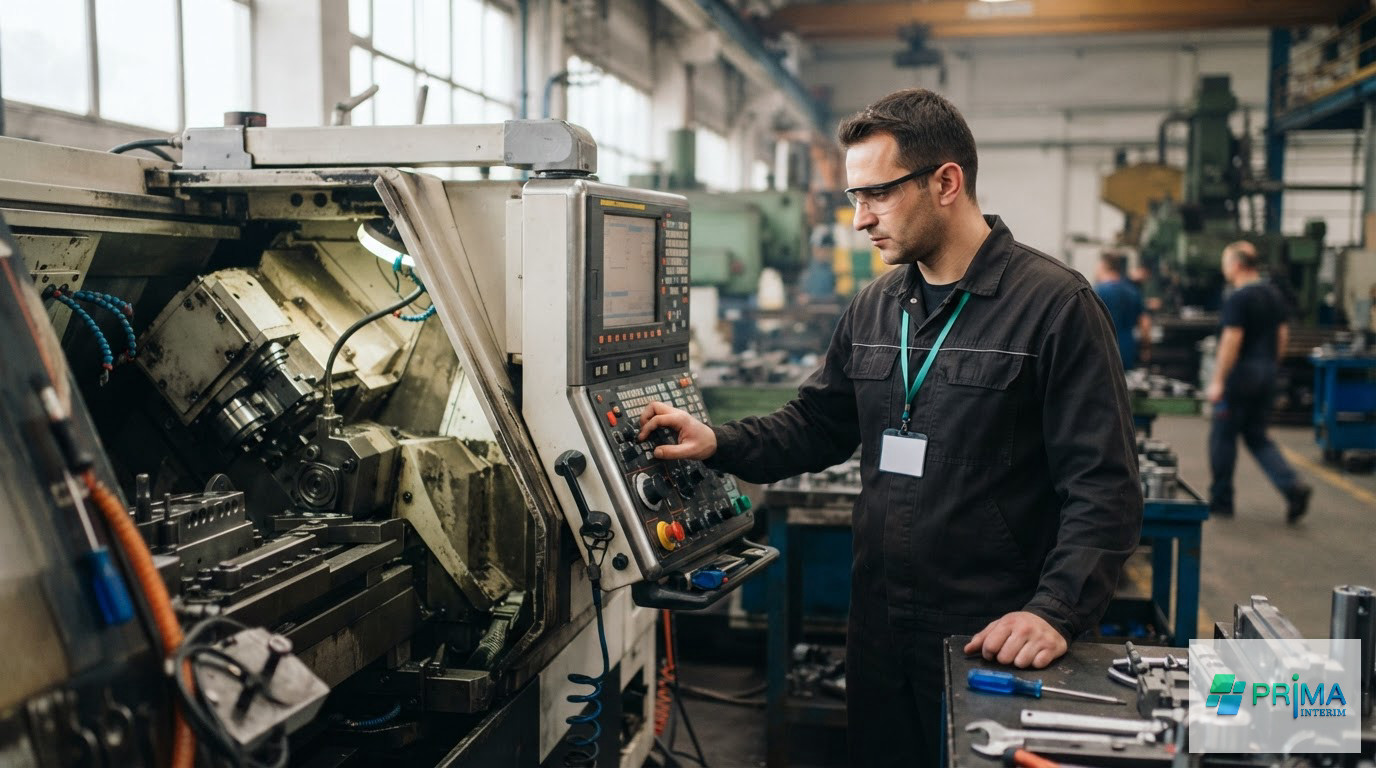 Un technicien industriel roumain opérant une machine complexe avec expertise.