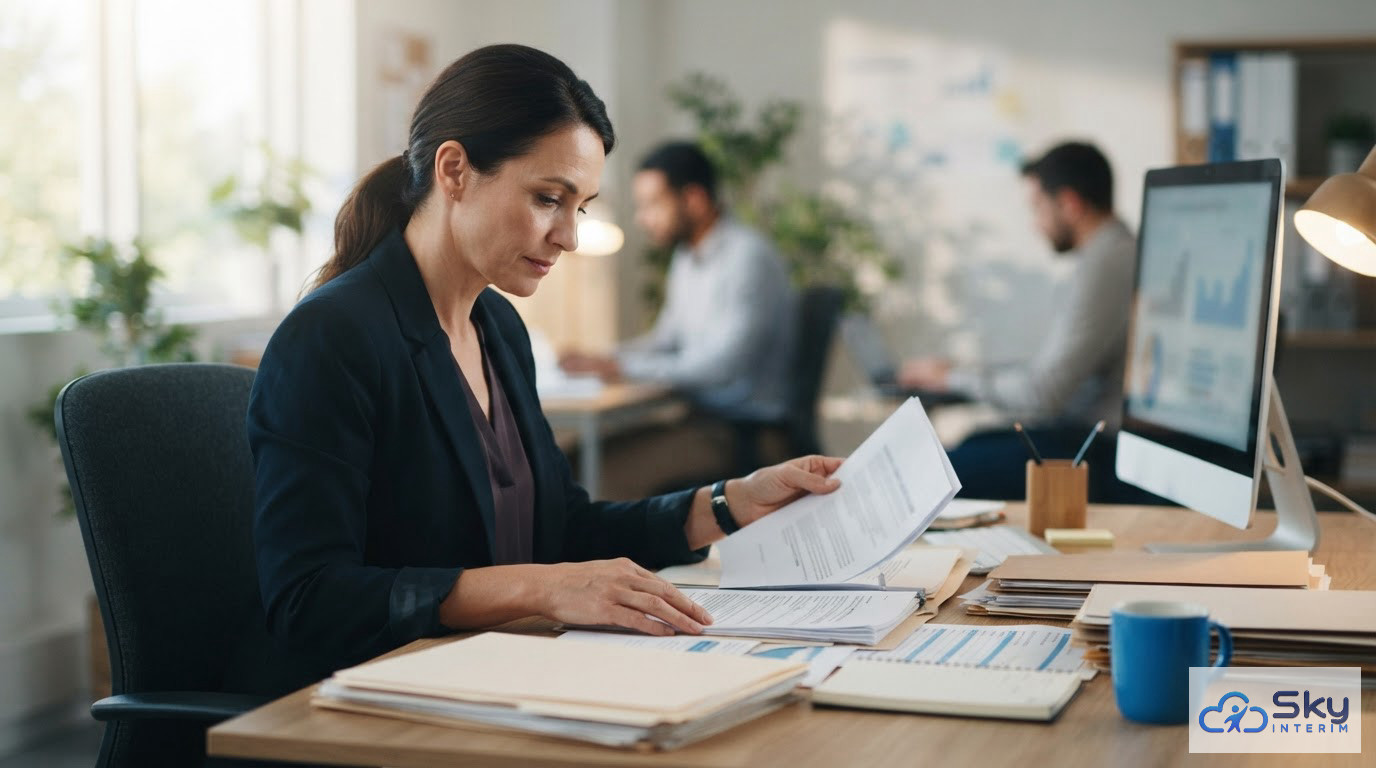 Un responsable RH vérifie les dossiers administratifs pour un recrutement légal.