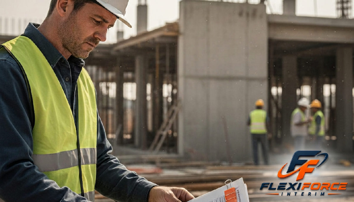 vérifier références ouvriers - Chef de chantier vérifiant des documents sur un site de construction.
