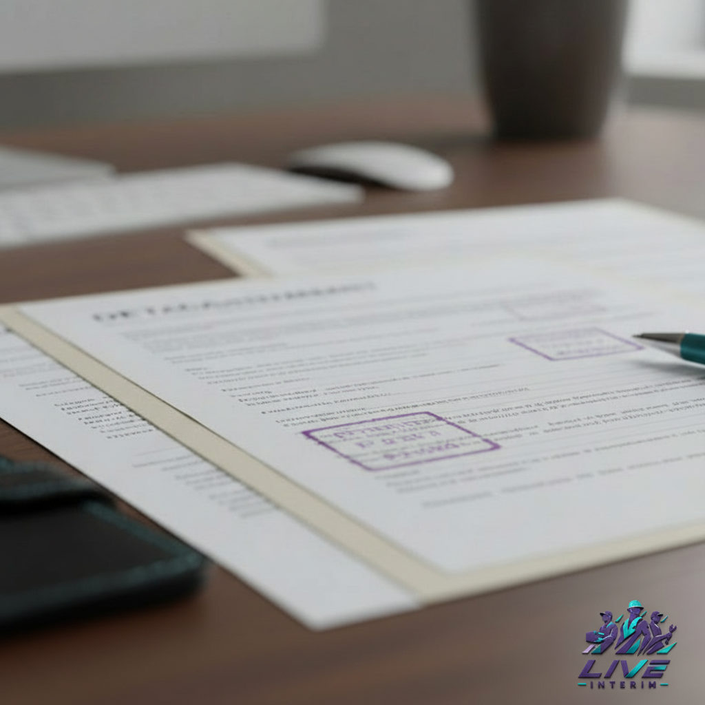 Documents officiels A1 et contrat de travail sur bureau RH.