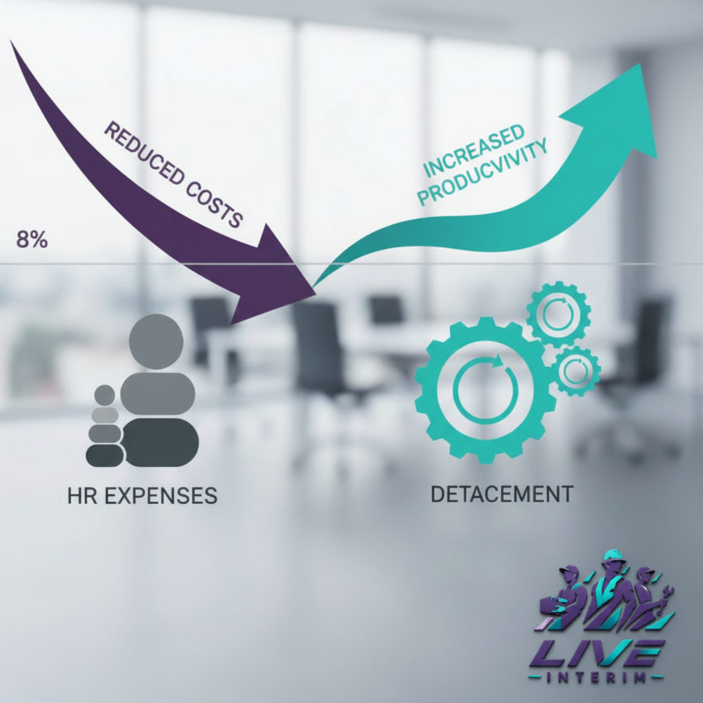 Graphique : réduction coûts RH et gain de productivité par détachement.