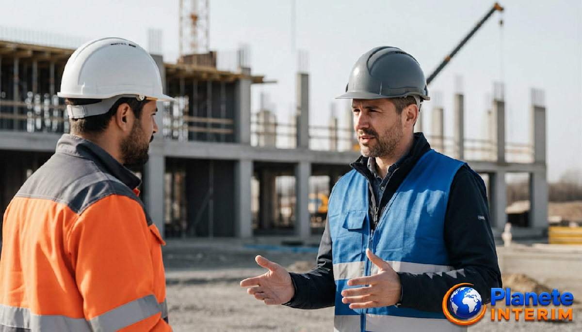 optimisation coûts RH intérim Roumanie - Ouvrier roumain et gestionnaire français sur un chantier.