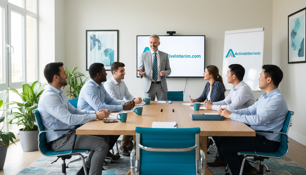 Manager discutant avec des travailleurs détachés diversifiés.