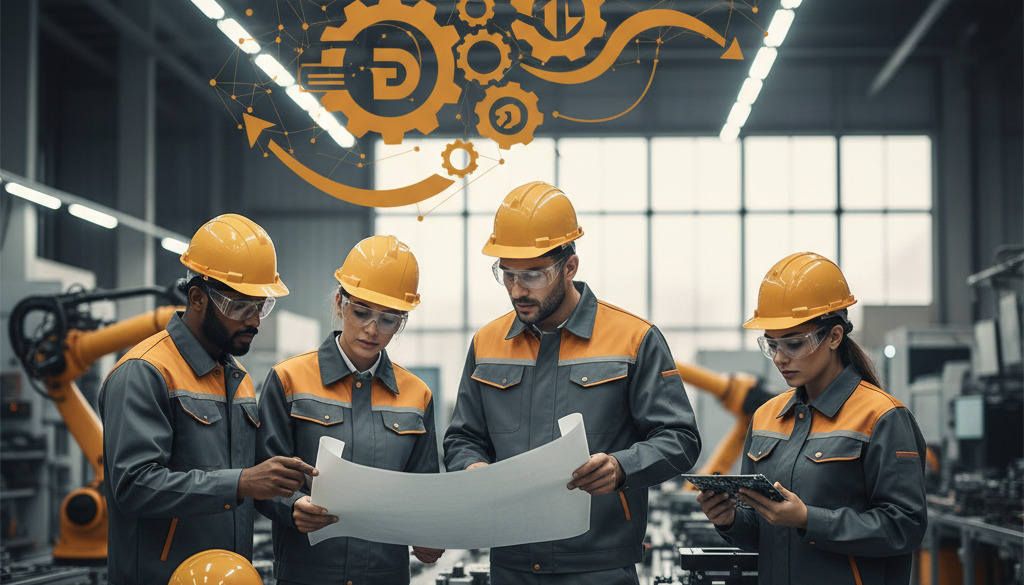 Usine moderne avec des ouvriers travaillant.