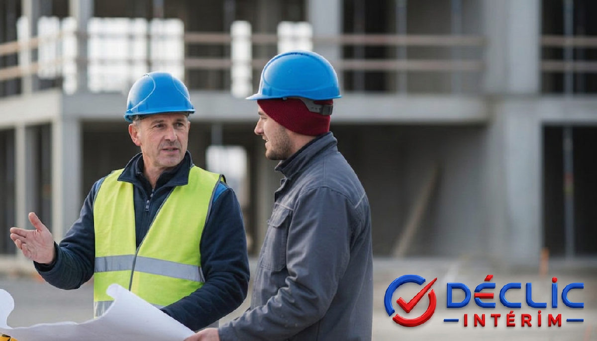 Chef de chantier français et ouvrier roumain en discussion.
