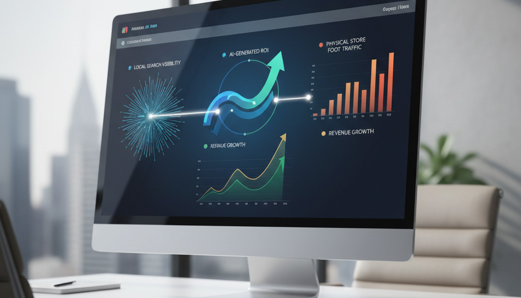 Dashboard showing AI-driven ROI from local SEO impacting foot traffic.