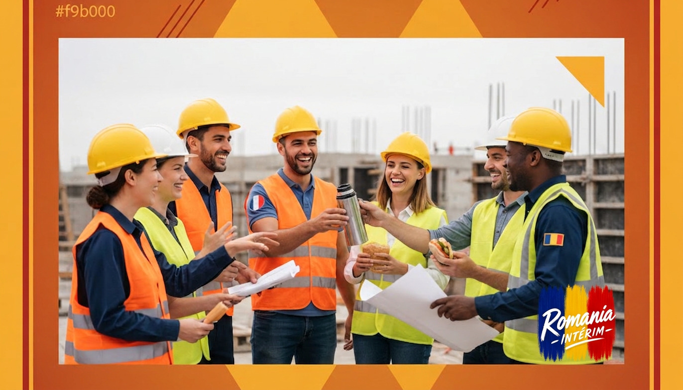 Travailleurs français et roumains en cohésion sur un chantier.