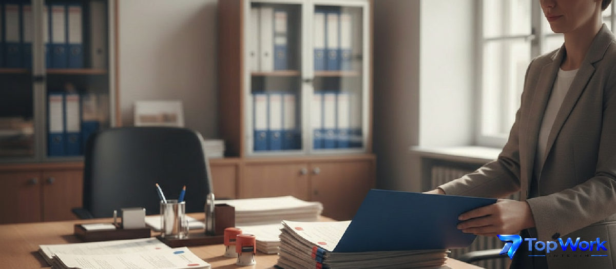 Bureau RH gérant les documents de travailleurs détachés.