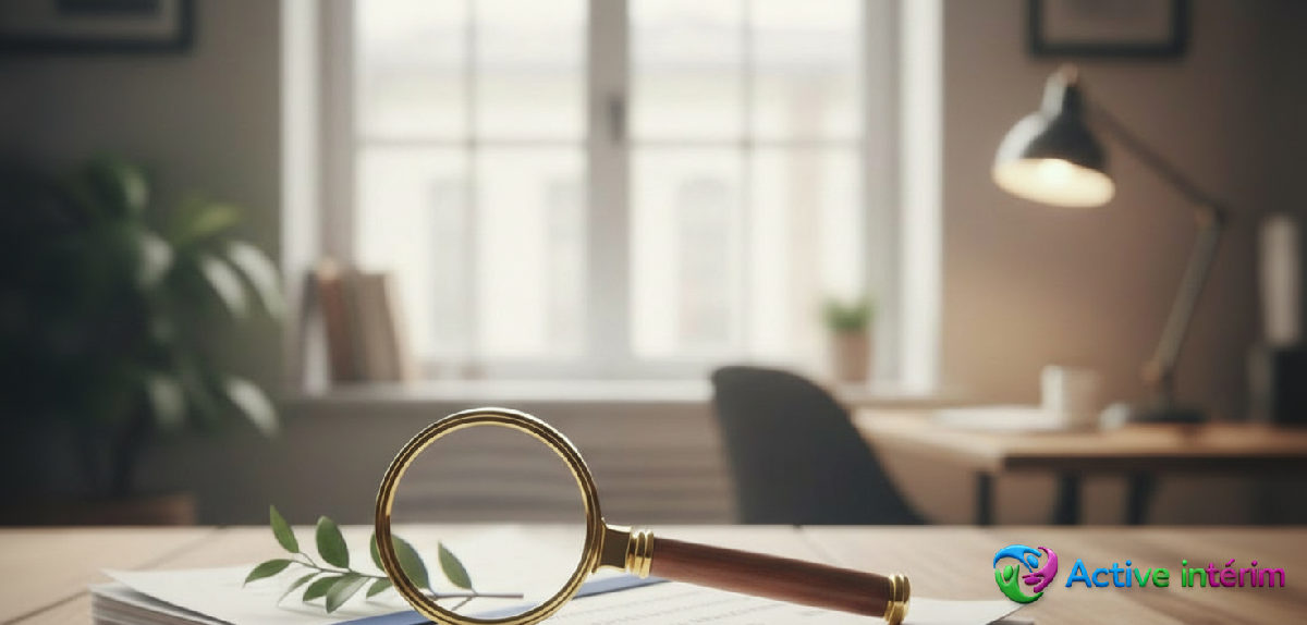Tableau de documents d'entreprise nécessaires avec une loupe sur une table.