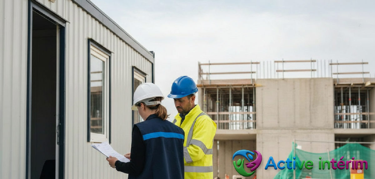 Inspecteur du travail vérifiant des documents sur un chantier.