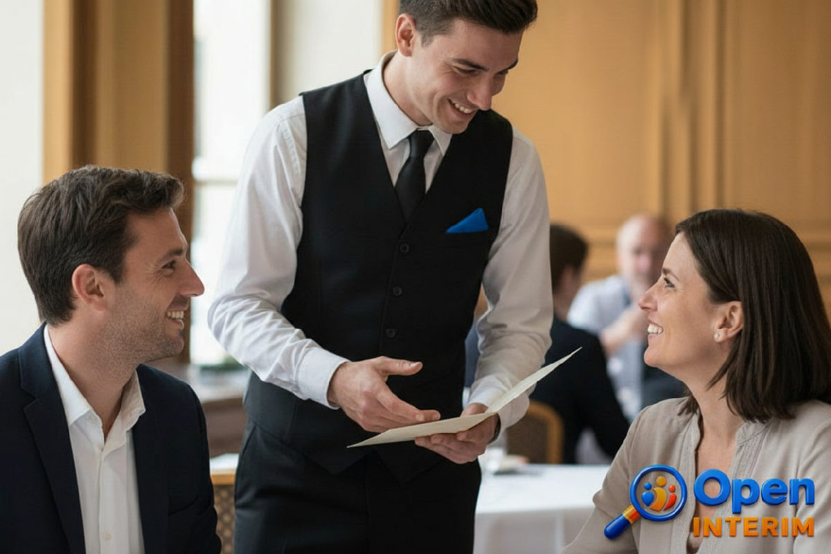 Un serveur roumain sert des clients dans un restaurant français.