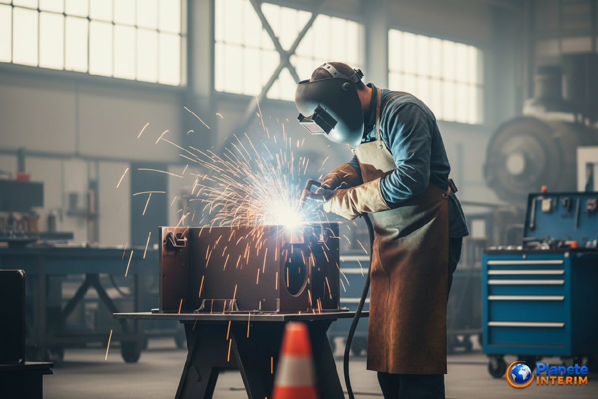 Soudeur roumain expert travaillant dans une usine.
