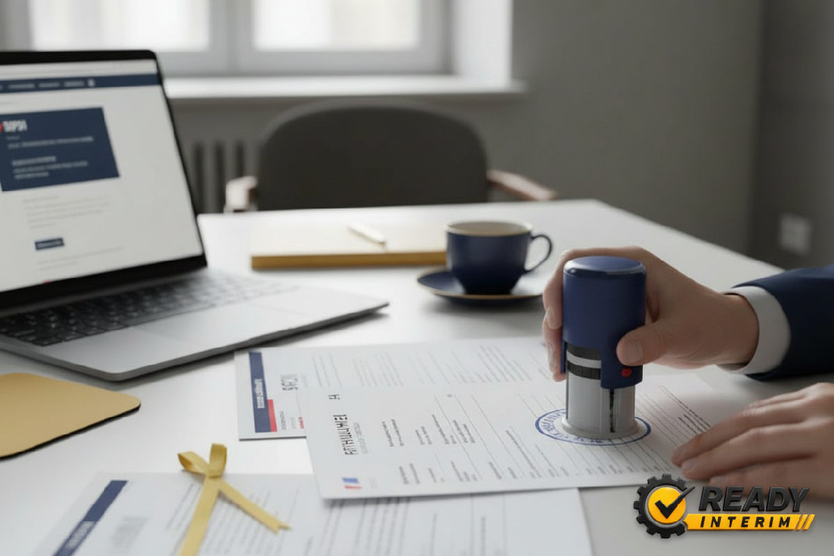 Bureau administratif avec documents, portail SIPSI et formulaire A1.