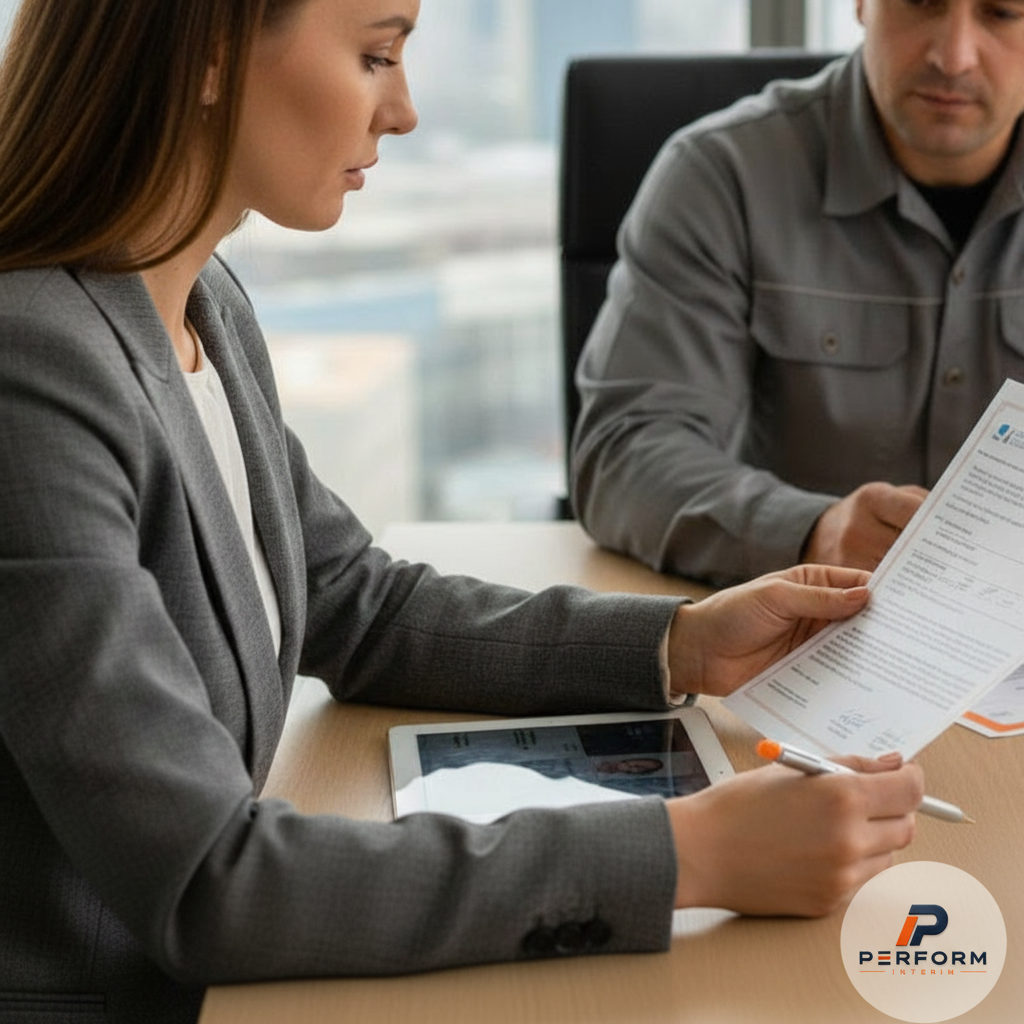 Recruteur interviewant un soudeur roumain qualifié pour un poste en France.