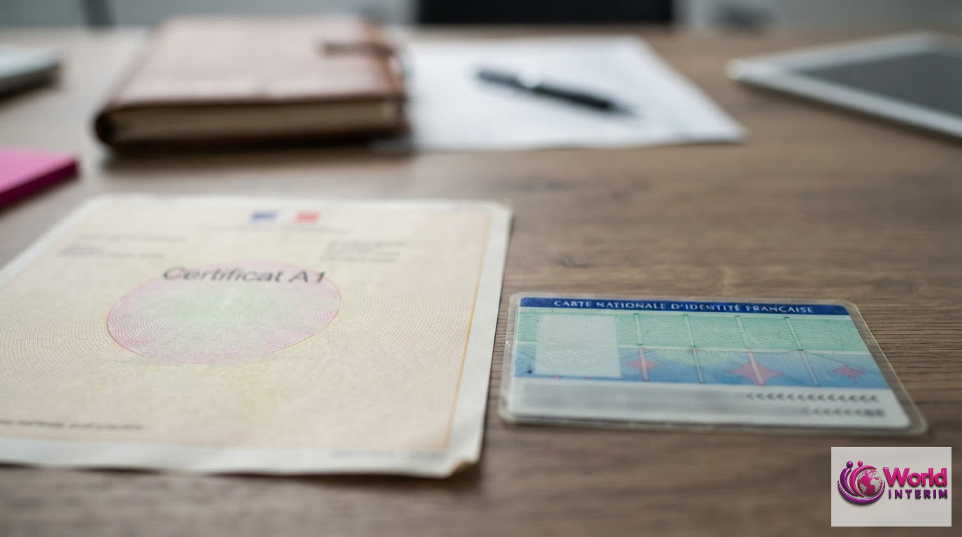 Gros plan sur un certificat A1 et une carte d'identité française.