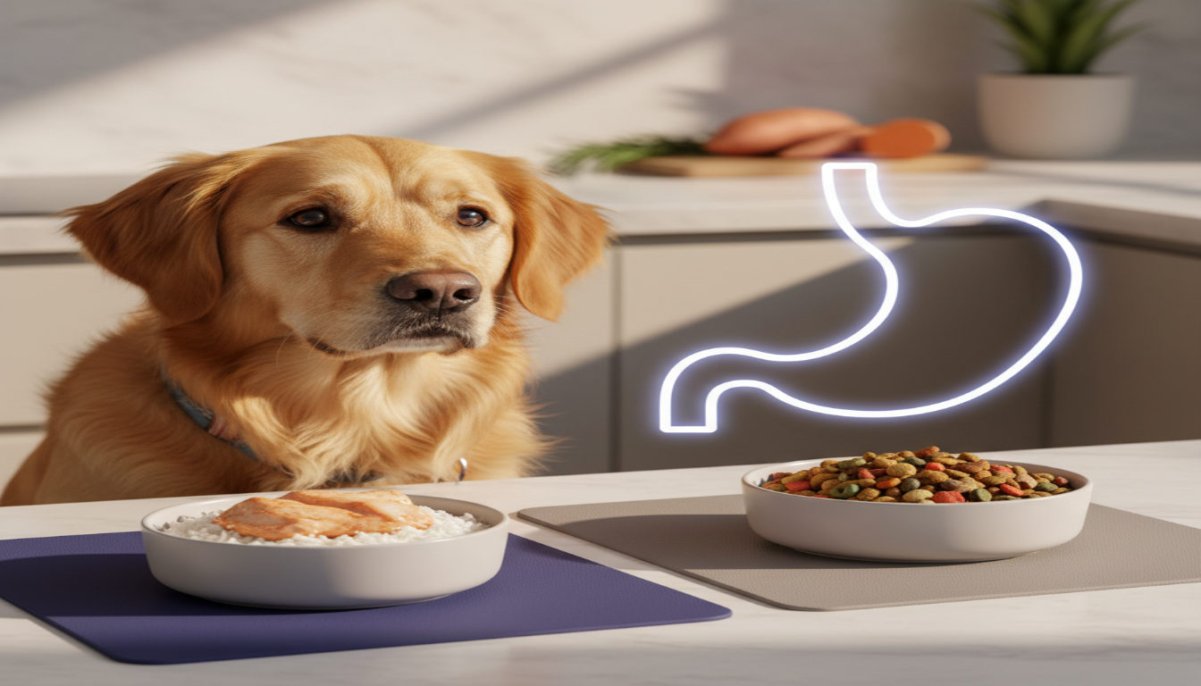 Πώς να αναγνωρίσετε τροφικές δυσανεξίες στον σκύλο σας 3 Σκύλος τρώει ξηρά τροφή από μπολ.