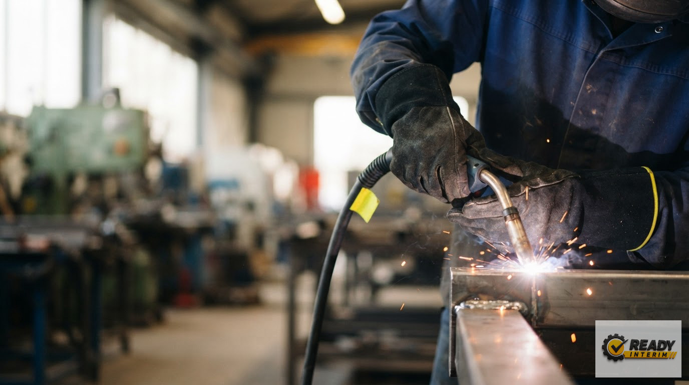 Un soudeur qualifié travaillant avec précision sur un site industriel.