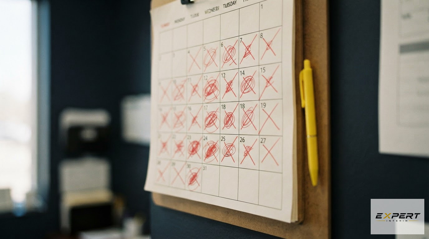 Un calendrier médical avec des gardes marquées en rouge illustrant une forte demande.