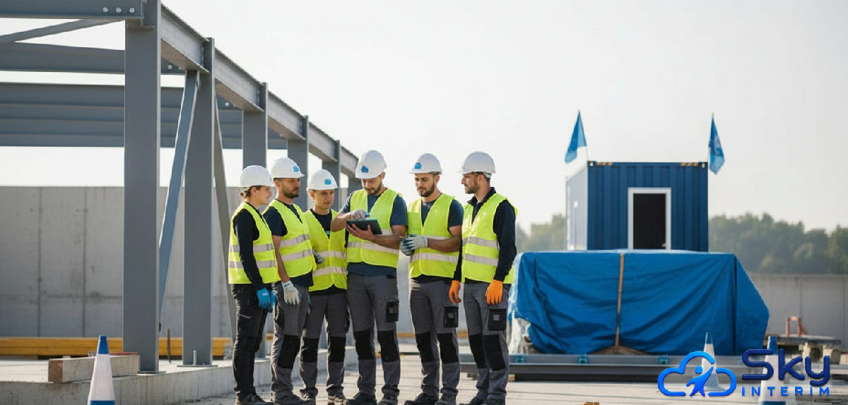 comment recruter ouvriers roumains BTP - Chantier de construction moderne avec ouvriers qualifiés travaillant en équipe.