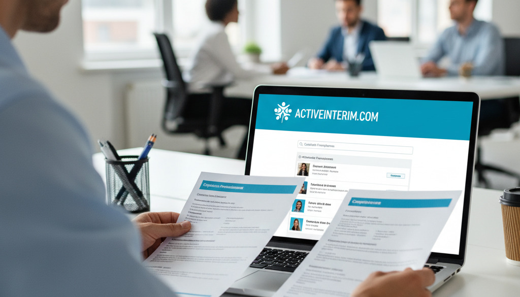 Gestionnaire RH examinant des CV sur le logiciel Activeinterim.com.