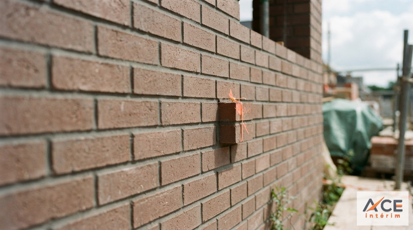 Un mur de briques parfaitement monté illustrant le travail précis d'un professionnel.