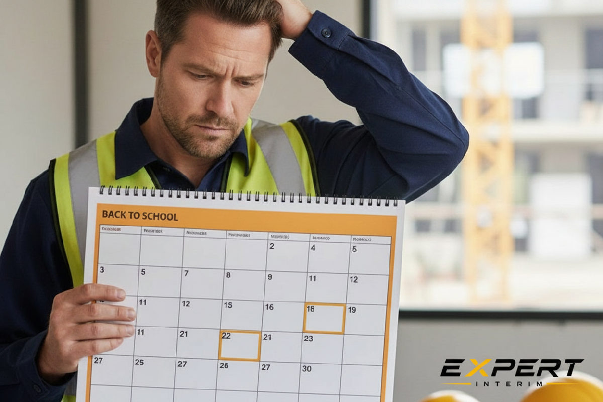 intérim pics activité rentrée - Chef stressé devant un planning de postes vacants en rentrée.