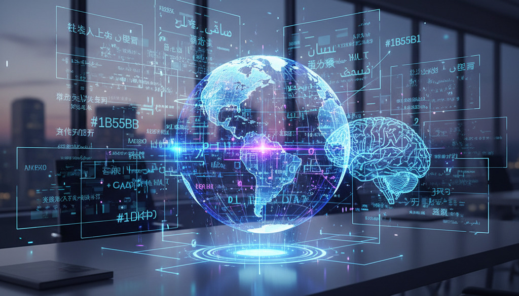 A global network of AI translating text into many languages.