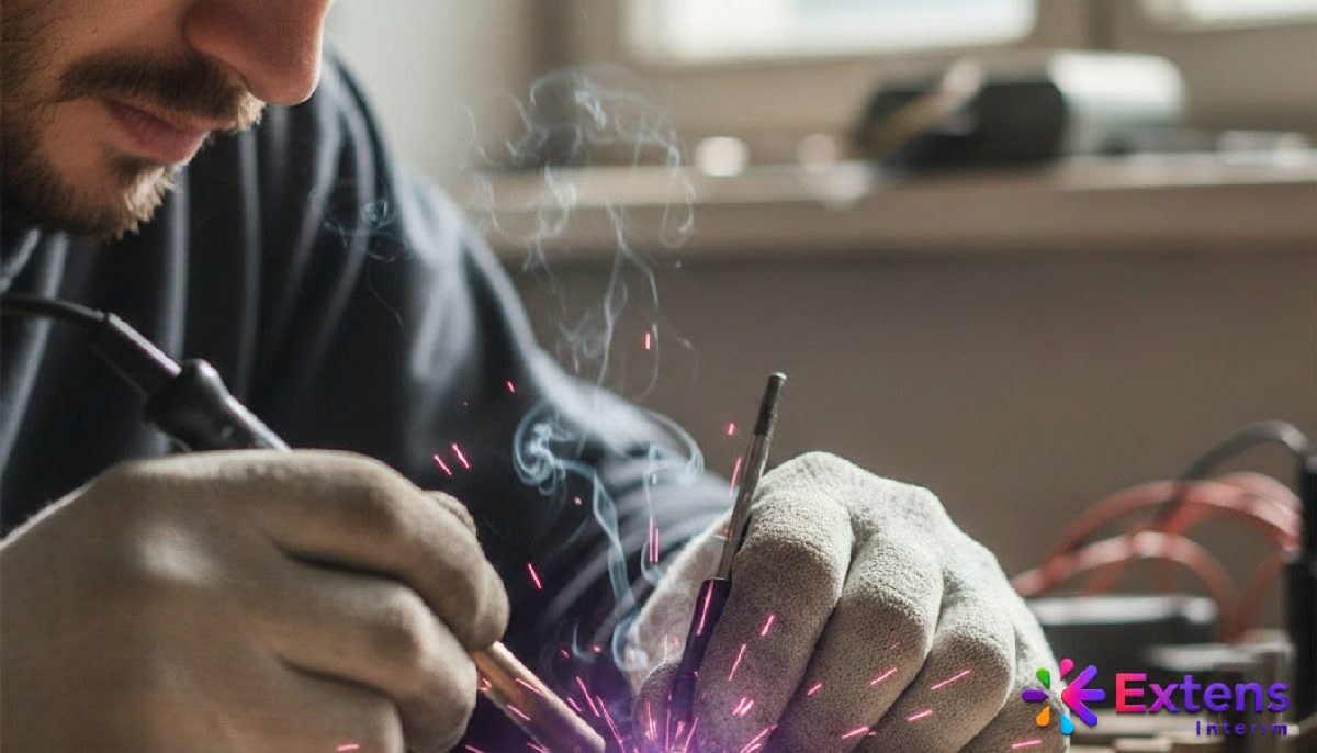 Mains expertes d'un technicien roumain réalisant une soudure de haute précision.