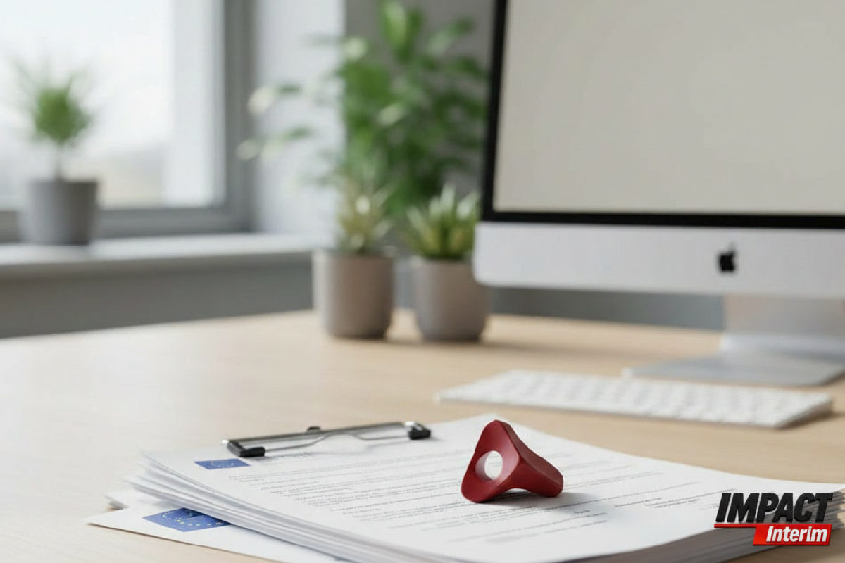 Bureau RH montrant des documents de conformité européenne pour le recrutement international.