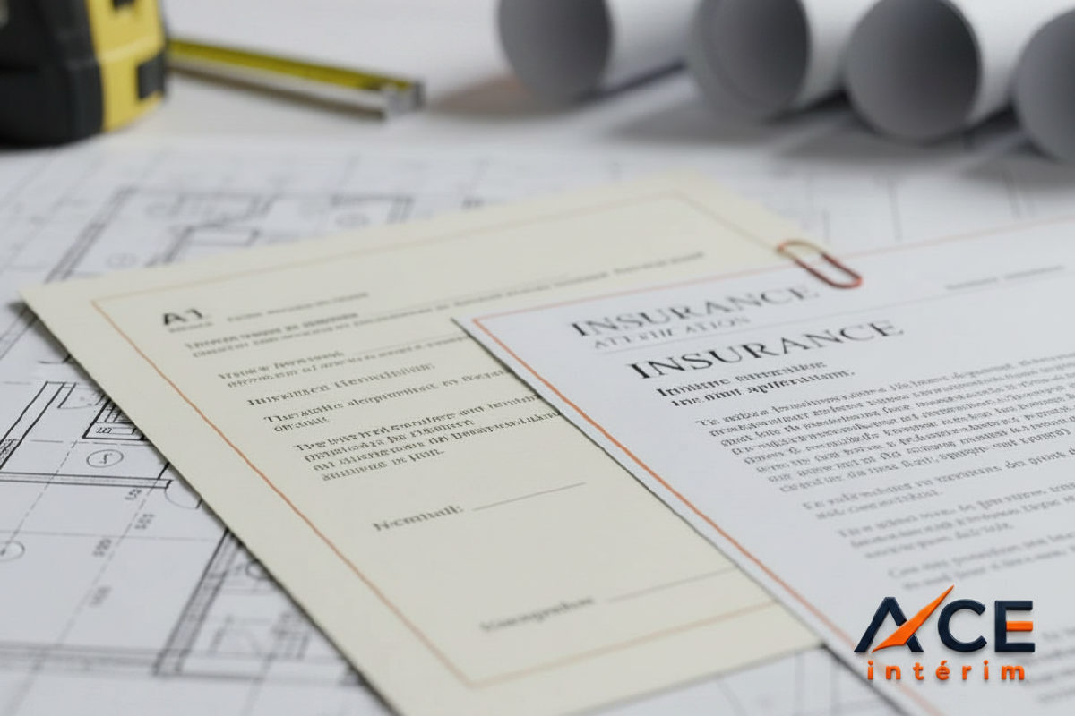 Formulaire A1 et assurance RC Pro sur un plan de construction.