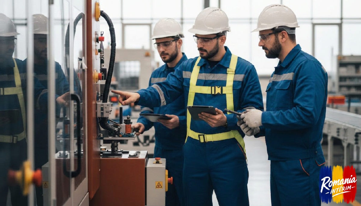 Ouvriers roumains qualifiés dans une usine française moderne.