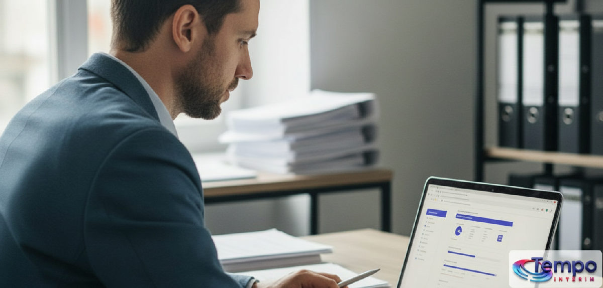 Gestionnaire RH utilisant un logiciel pour organiser des visites médicales.
