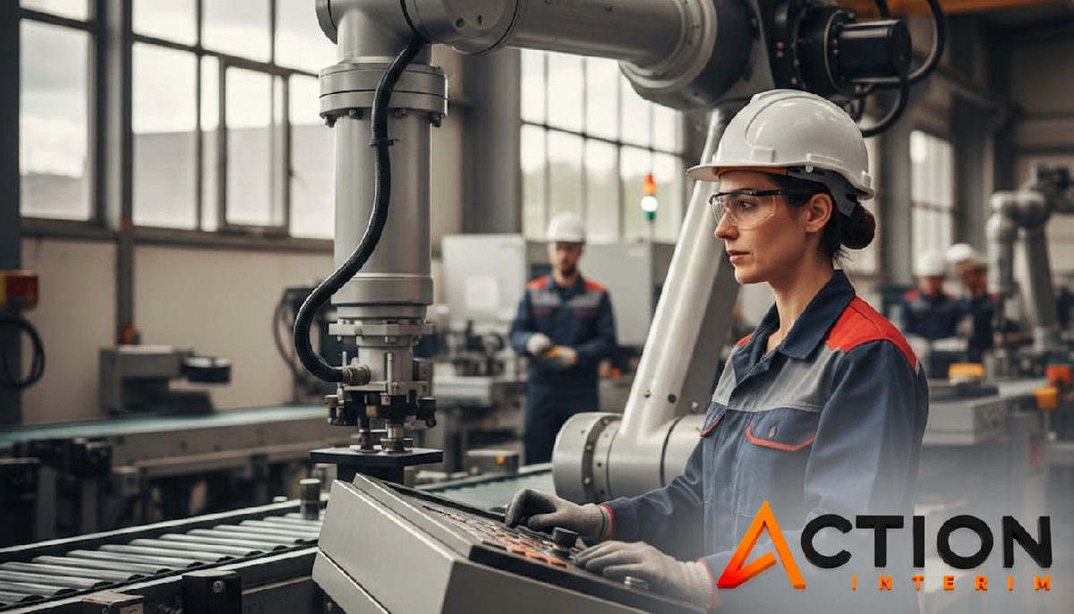 Technicien roumain qualifié opérant une machine moderne en France.