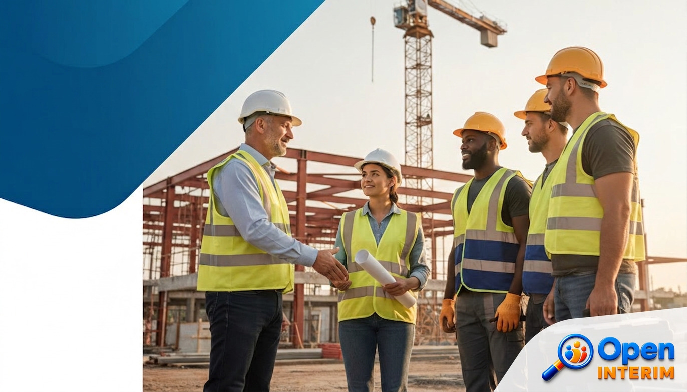 intégration travailleur étranger entreprise - Manager français accueillant des travailleurs roumains sur un chantier.