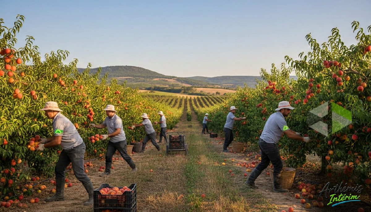 saisonniers roumains agriculture - Saisonniers roumains récoltant des fruits dans un champ français.