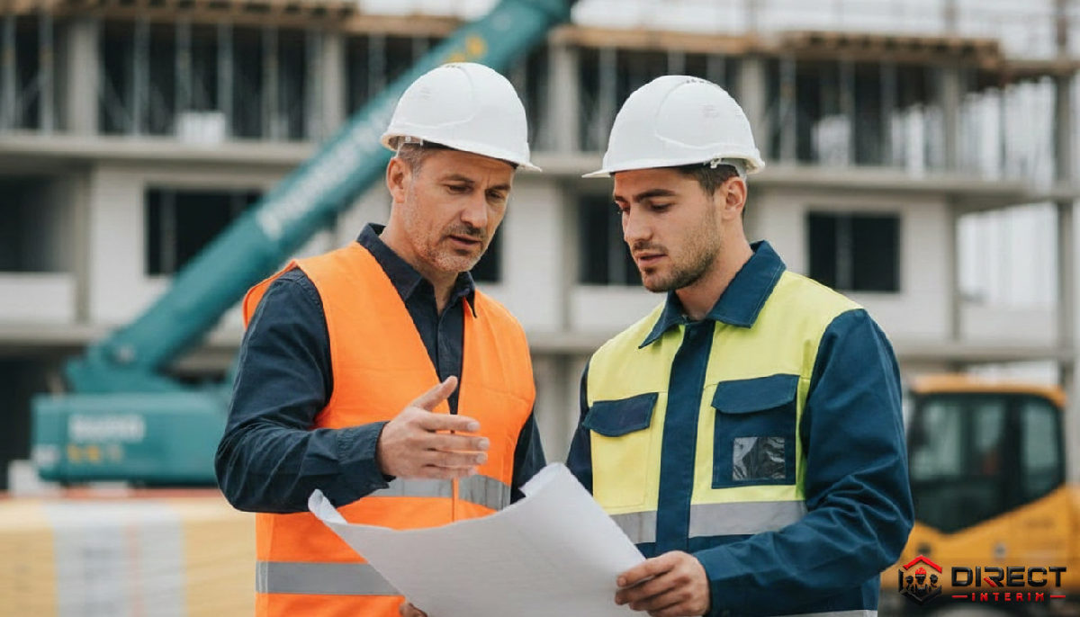 Responsable de chantier et intérimaire en discussion.