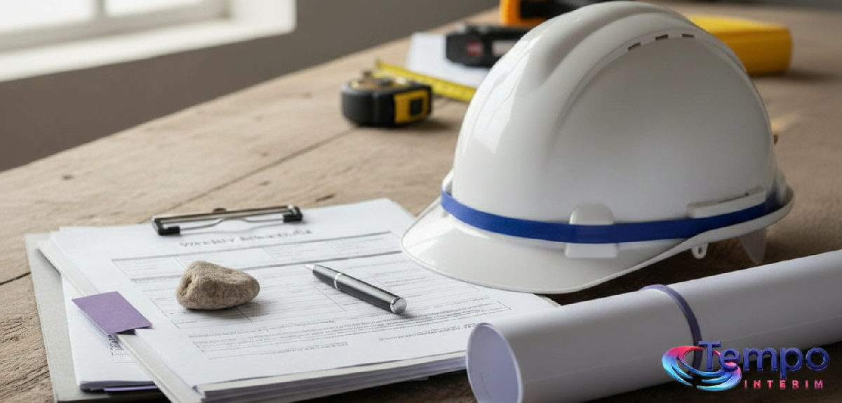 Dossier administratif et casque de chantier symbolisant la conformité.
