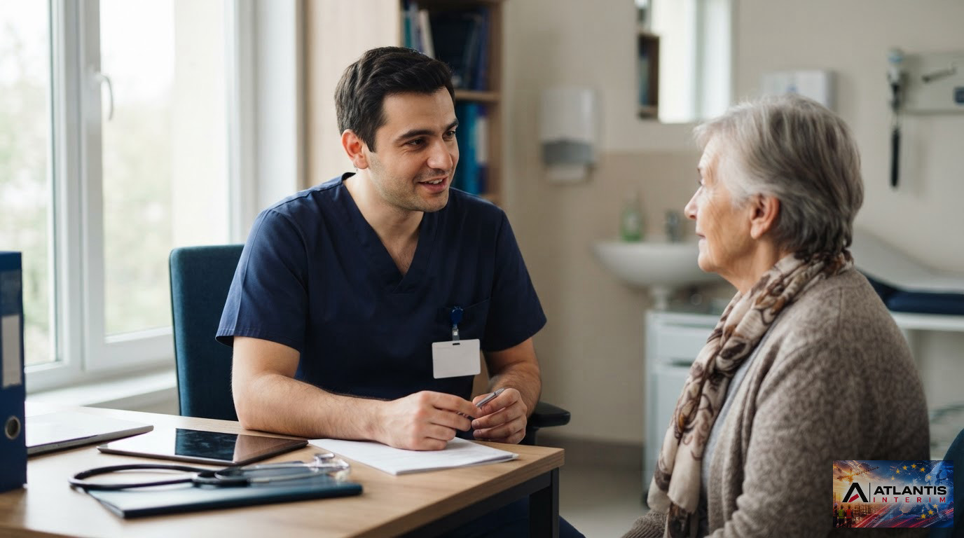 Un professionnel de santé roumain en consultation en France avec son badge RPPS.
