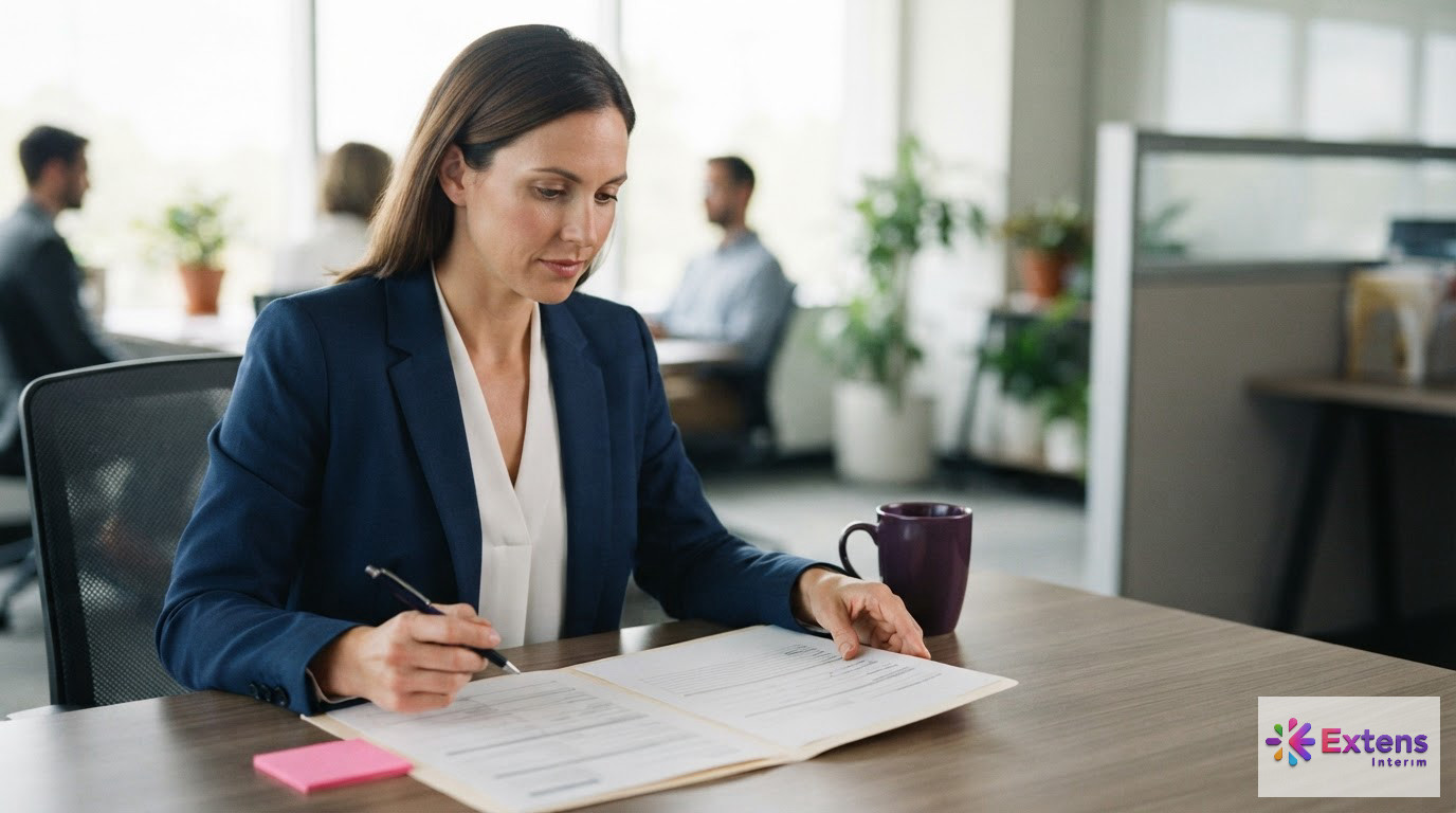 Une loupe sur un dossier administratif symbolisant le processus de recrutement roumain.