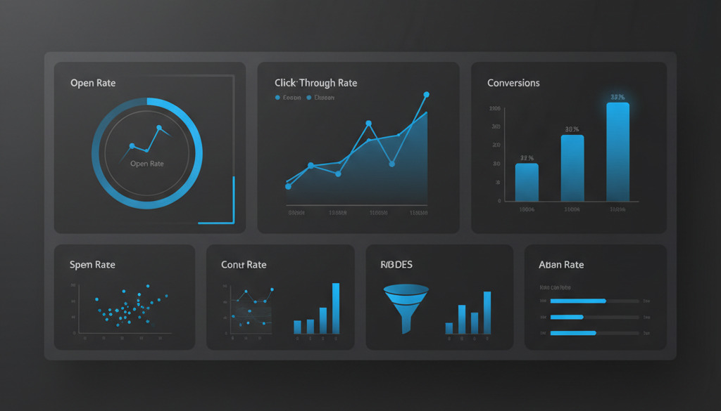 Marketing automation dashboard displaying analytics and charts.