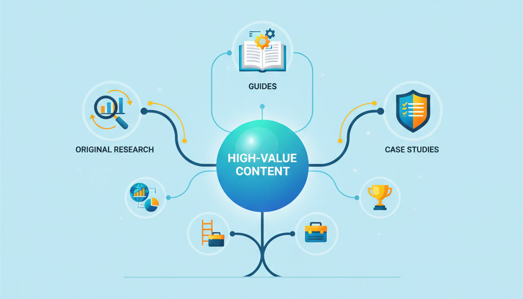 link building trafic organic – Infografic cu tipuri de conținut valoros pentru link building.