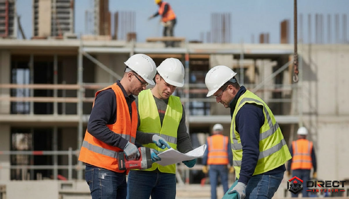 Ouvriers roumains qualifiés travaillant sur un chantier en France.