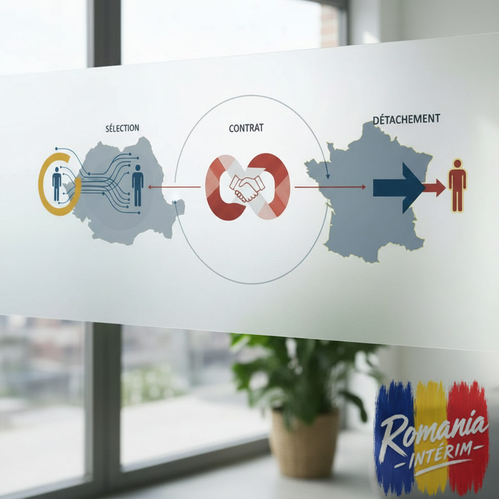 Infographie du recrutement transfrontalier : Roumanie et France.