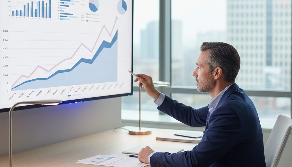 Gestionnaire analysant des graphiques de productivité après recrutement.