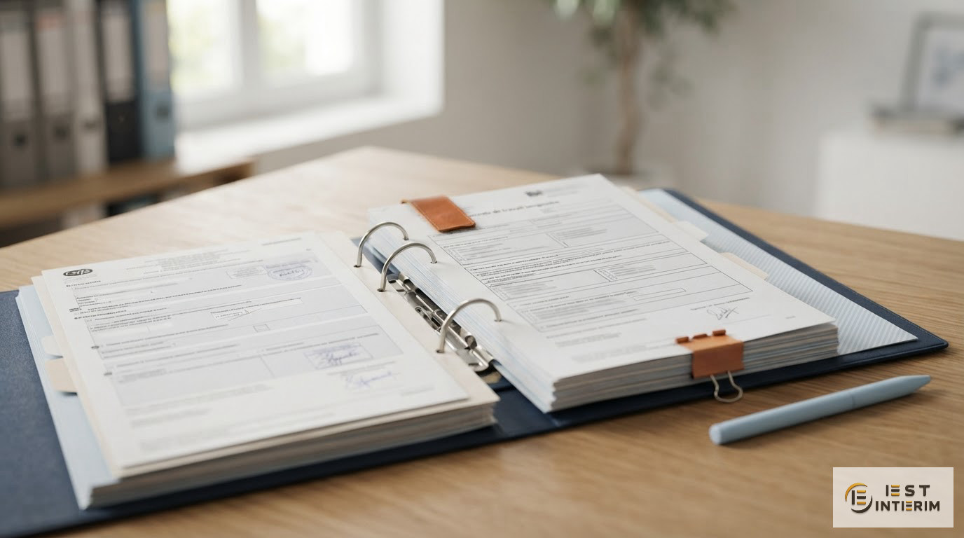 Dossier administratif avec formulaires A1 et contrats conformes à la réglementation.