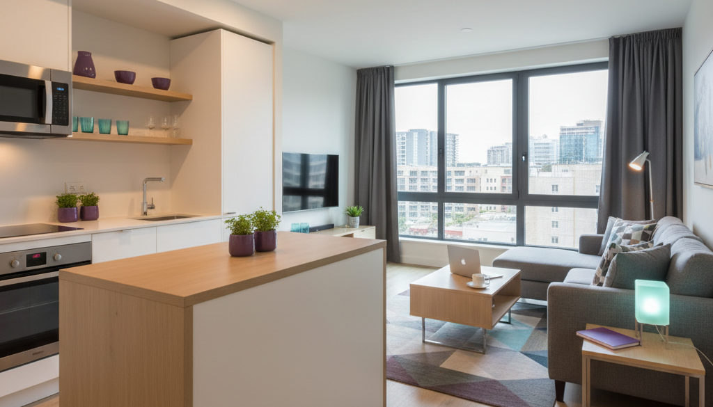 Intérieur d'une colocation moderne pour travailleurs détachés.